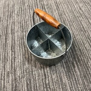 Galvanized Metal Divided Caddy with Wooden Handle - Rustic Silver